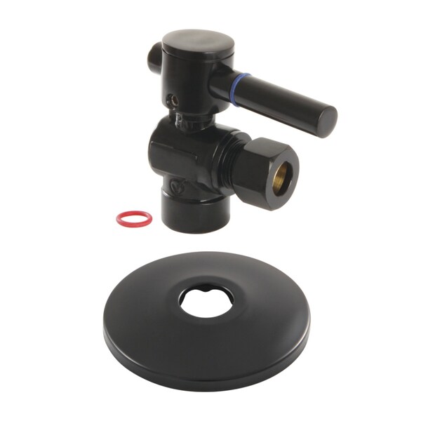Kingston Brass CC43200DLK 1/2-Inch Sweat x 3/8-Inch OD Comp Quarter-Turn Angle Stop Valve with Flange, Matte Black CC43200DLK - main